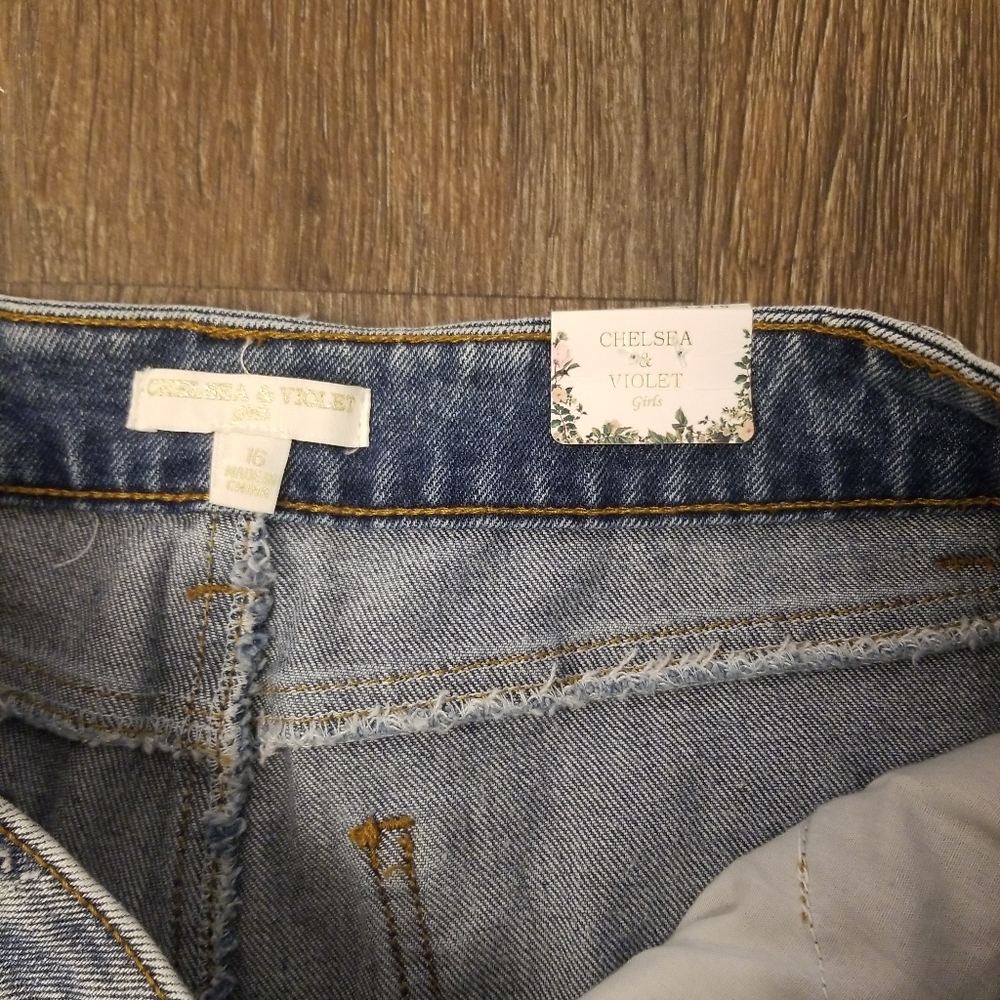 Chelsea & Violent Girls Size 16 Distressed Blue Jean Shorts - Picture 3 of 4